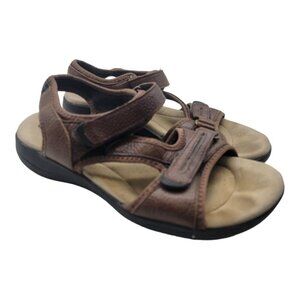 Clarks Shoes Womens Size 8.5 Hook And Loop Summer 86730 Brown Leather Beach